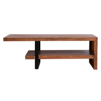 52 Inch Handcrafted Live Edge Coffee Table,  Black Iron Frame, Brown Acacia Wood - UPT-276812