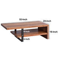 52 Inch Handcrafted Live Edge Coffee Table,  Black Iron Frame, Brown Acacia Wood - UPT-276812