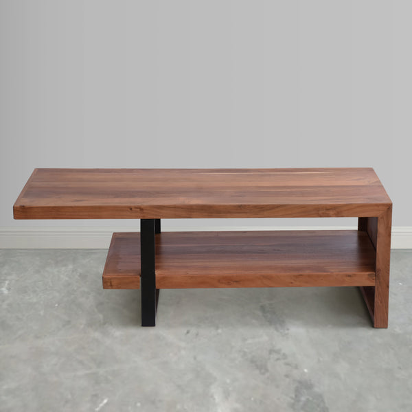 52 Inch Handcrafted Live Edge Coffee Table,  Black Iron Frame, Brown Acacia Wood - UPT-276812