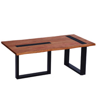 Fiona 45 Inch Farmhouse Coffee Table Acacia Wood, Rectangular, Metal Frame, Natural Brown, Black - UPT-276814