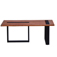 Fiona 45 Inch Farmhouse Coffee Table Acacia Wood, Rectangular, Metal Frame, Natural Brown, Black - UPT-276814