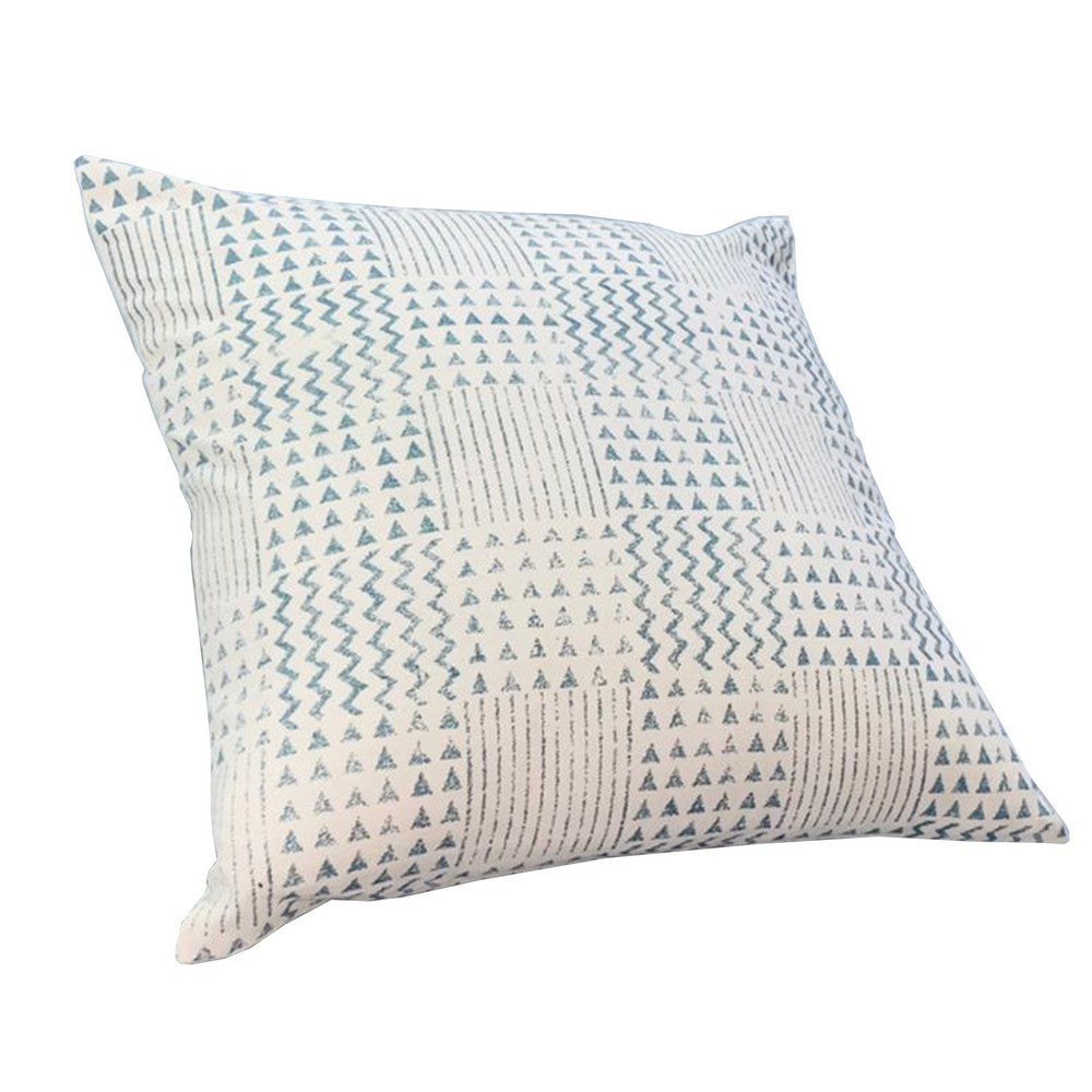 18 x 18 Handcrafted Square Cotton Accent Throw Pillows, Aztec Minimalistic Print, Set of 2, Blue, White - UPT-280400