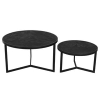 28, 20 Inch Round Nesting Coffee Table Set Of 2, Handcrafted Mango Wood Charcoal Gray Top, Black Iron Base - UPT-282966