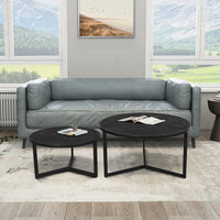 28, 20 Inch Round Nesting Coffee Table Set Of 2, Handcrafted Mango Wood Charcoal Gray Top, Black Iron Base - UPT-282966