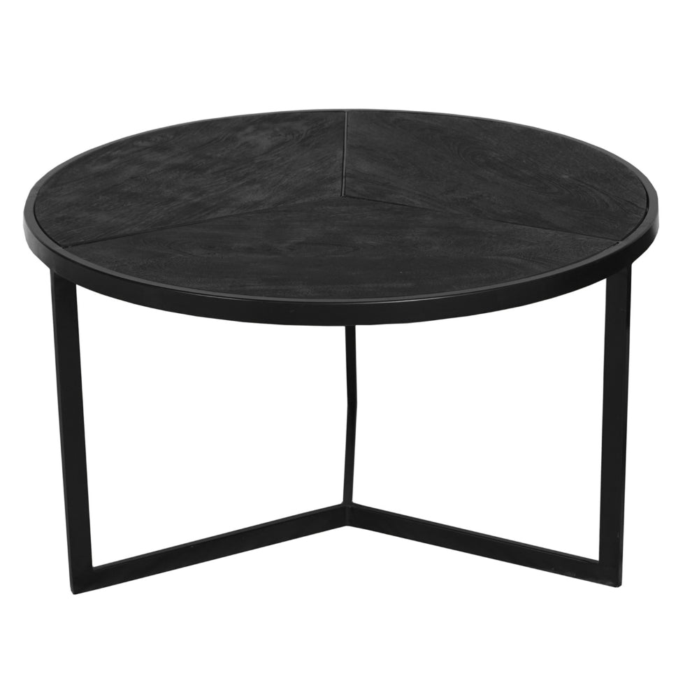 28, 20 Inch Round Nesting Coffee Table Set Of 2, Handcrafted Mango Wood Charcoal Gray Top, Black Iron Base - UPT-282966