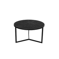 28, 20 Inch Round Nesting Coffee Table Set Of 2, Handcrafted Mango Wood Charcoal Gray Top, Black Iron Base - UPT-282966