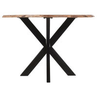 Kuri 41 Inch Handcrafted Live Edge Round Dining Table with a Natural Brown Acacia Wood Top and Black Iron Legs - UPT-282967