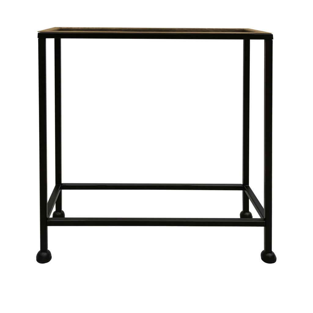 Aurelia 20 Inch Artisanal Side End Table, Hammered Tray Top, Antique Bronze, Industrial Black Iron Frame -  UPT-286691