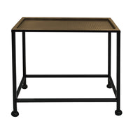 Aurelia 20 Inch Artisanal Side End Table, Hammered Tray Top, Antique Bronze, Industrial Black Iron Frame -  UPT-286691