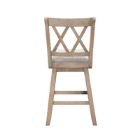 Jasmine 24" Handcrafted Rustic 360 Degree Swivel Counter Stool Chair, Distressed Oak Brown, Gray Seat Cushion - UPT-295406
