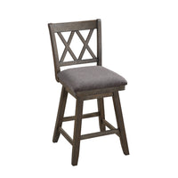 Jasmine 24" Handcrafted Rustic 360 Degree Swivel Counter Stool Chair, Distressed Walnut Brown, Gray Seat Cushion - UPT-295407