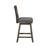 Jasmine 24" Handcrafted Rustic 360 Degree Swivel Counter Stool Chair, Distressed Walnut Brown, Gray Seat Cushion - UPT-295407