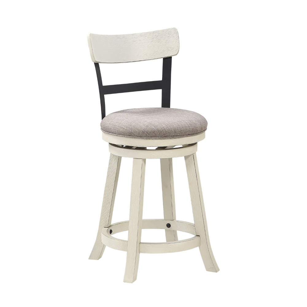 24 Inch Handcrafted 360 Degree Swivel Counter Stool, Curved Open Back, White Wood Frame, Cream Cushioned Seat - UPT-295409