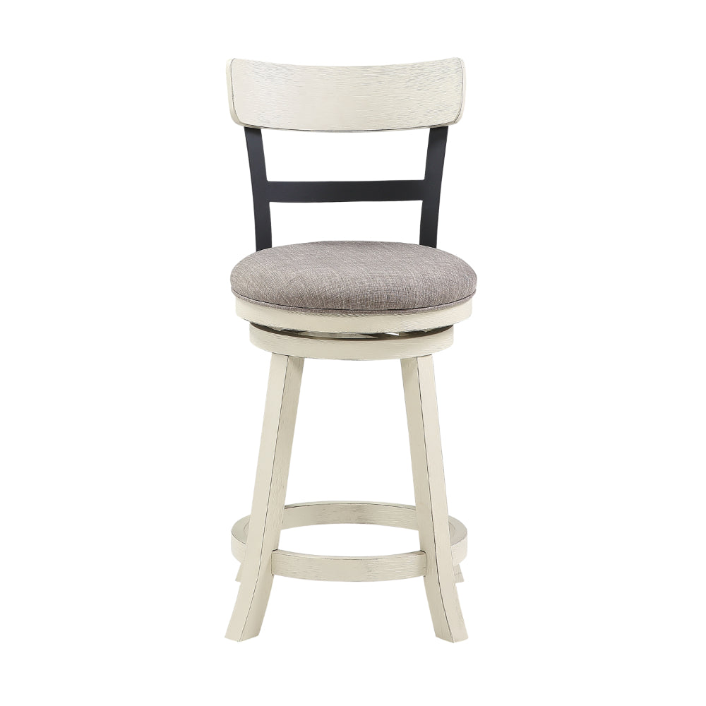 24 Inch Handcrafted 360 Degree Swivel Counter Stool, Curved Open Back, White Wood Frame, Cream Cushioned Seat - UPT-295409