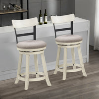 24 Inch Handcrafted 360 Degree Swivel Counter Stool, Curved Open Back, White Wood Frame, Cream Cushioned Seat - UPT-295409