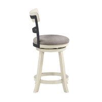 24 Inch Handcrafted 360 Degree Swivel Counter Stool, Curved Open Back, White Wood Frame, Cream Cushioned Seat - UPT-295409