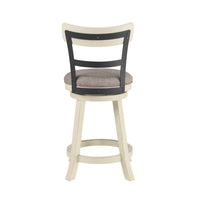 24 Inch Handcrafted 360 Degree Swivel Counter Stool, Curved Open Back, White Wood Frame, Cream Cushioned Seat - UPT-295409