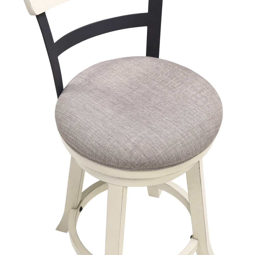 24 Inch Handcrafted 360 Degree Swivel Counter Stool, Curved Open Back, White Wood Frame, Cream Cushioned Seat - UPT-295409