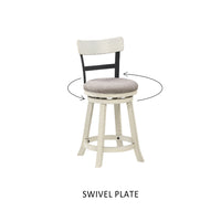 24 Inch Handcrafted 360 Degree Swivel Counter Stool, Curved Open Back, White Wood Frame, Cream Cushioned Seat - UPT-295409