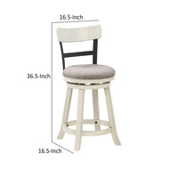 24 Inch Handcrafted 360 Degree Swivel Counter Stool, Curved Open Back, White Wood Frame, Cream Cushioned Seat - UPT-295409