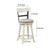 24 Inch Handcrafted 360 Degree Swivel Counter Stool, Curved Open Back, White Wood Frame, Cream Cushioned Seat - UPT-295409