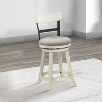 24 Inch Handcrafted 360 Degree Swivel Counter Stool, Curved Open Back, White Wood Frame, Cream Cushioned Seat - UPT-295409