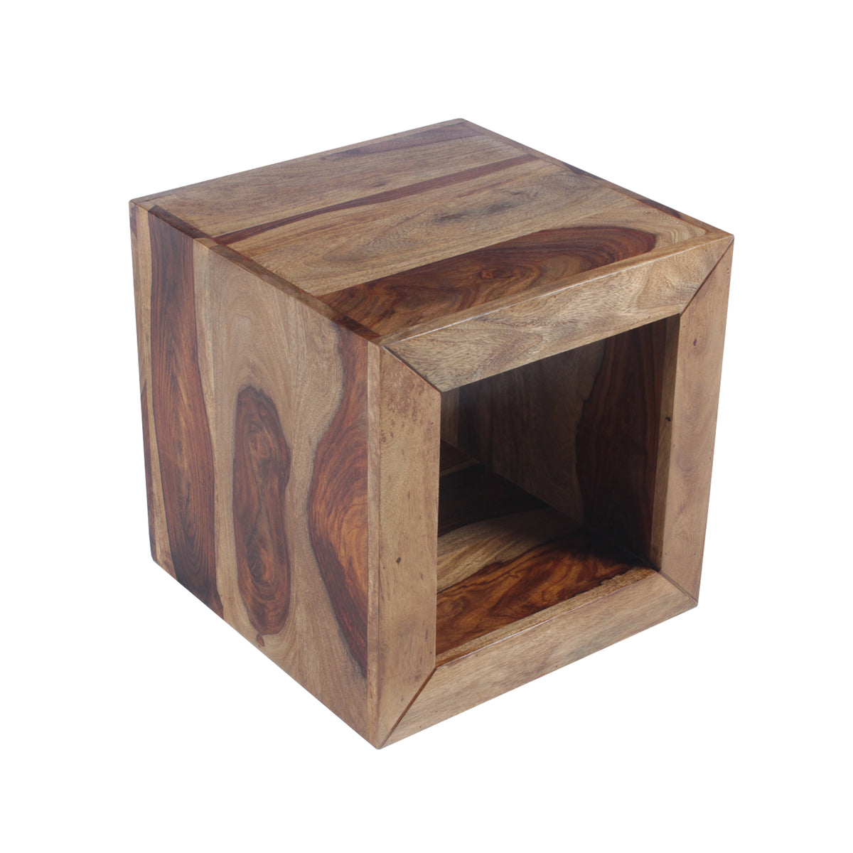Cube Shape Rosewood Side Table With Cutout Bottom, Brown - UPT‐30350