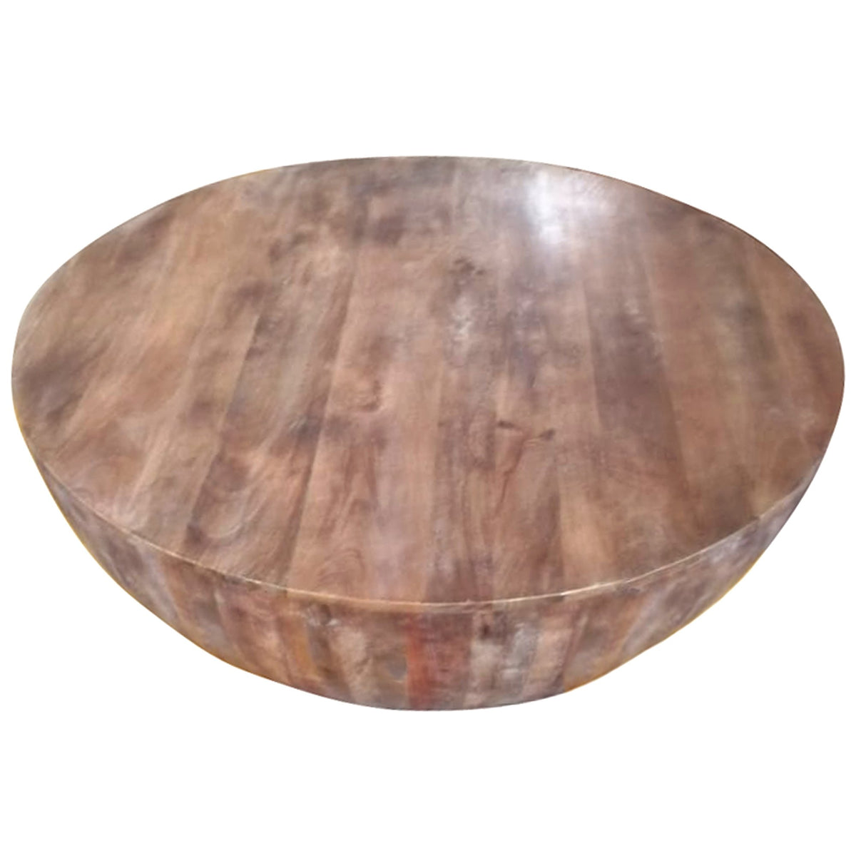 Arthur Handcarved Drum Shape Round Top Mango Wood Distressed Wooden Coffee Table, Brown- UPT-32184