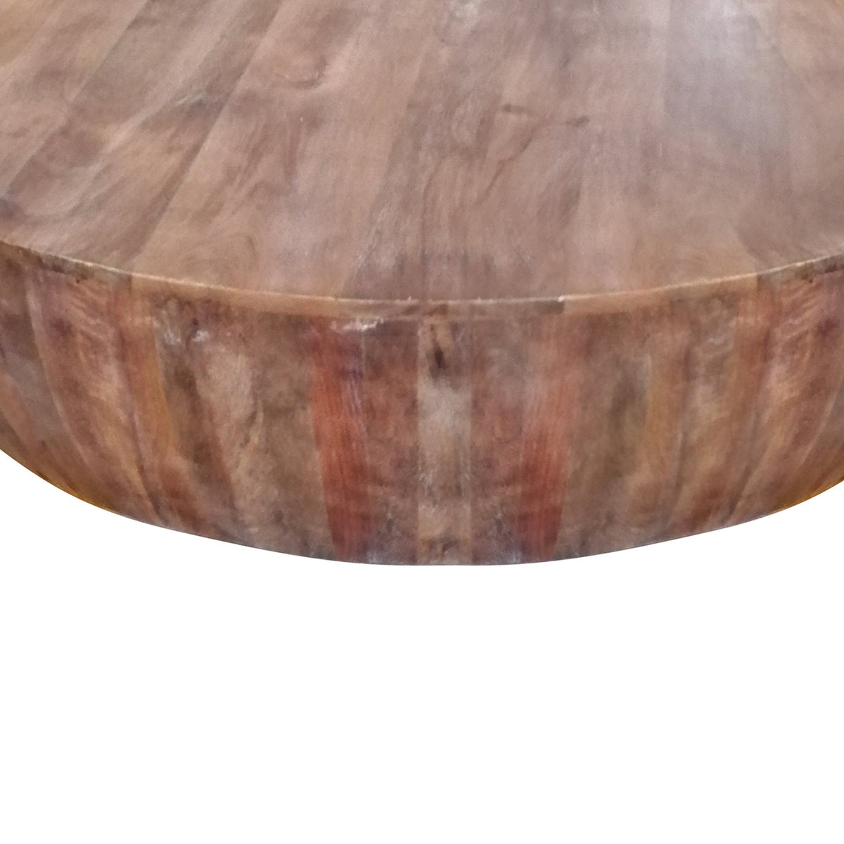 Arthur Handcarved Drum Shape Round Top Mango Wood Distressed Wooden Coffee Table, Brown- UPT-32184