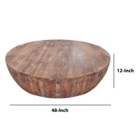 Arthur Hand carved Drum Shape Round Top Mango Wood Distressed Wooden Coffee Table, Brown- UPT-32184