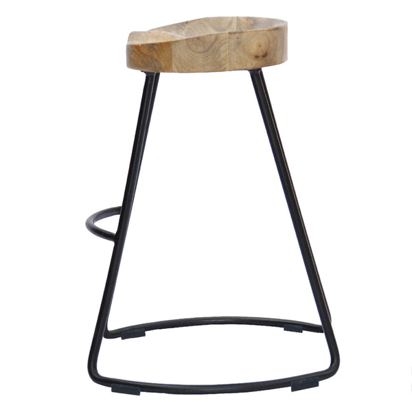 Wooden Saddle Seat Barstool with Metal Legs, Large, Brown and Black - UPT-37900