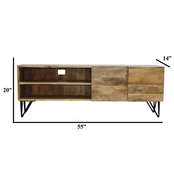 Industrial Style Mango Wood and Metal Tv Stand With Storage Cabinet, Brown - UPT-38930