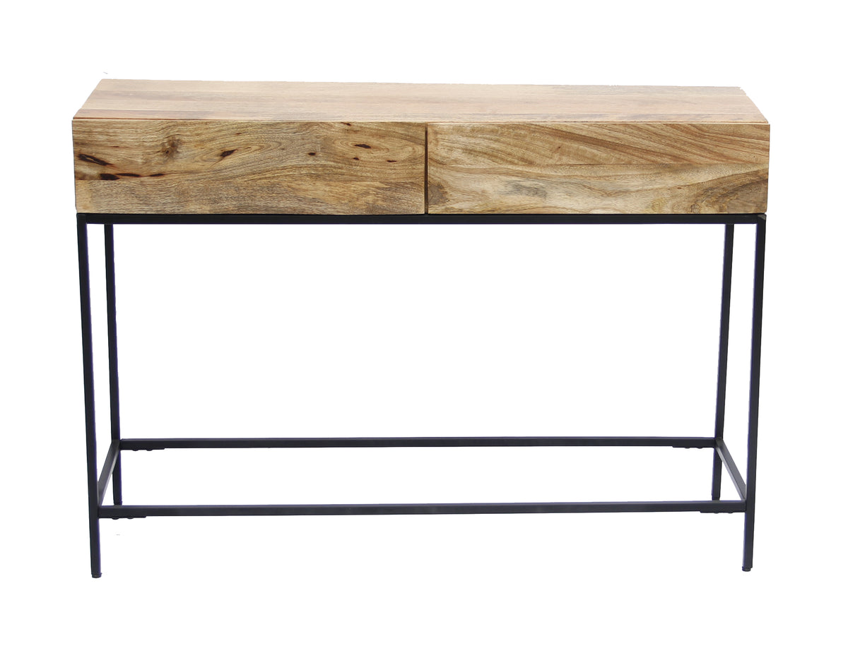 Mango Wood and Metal Console Table With Two Drawers, Brown - UPT-39270