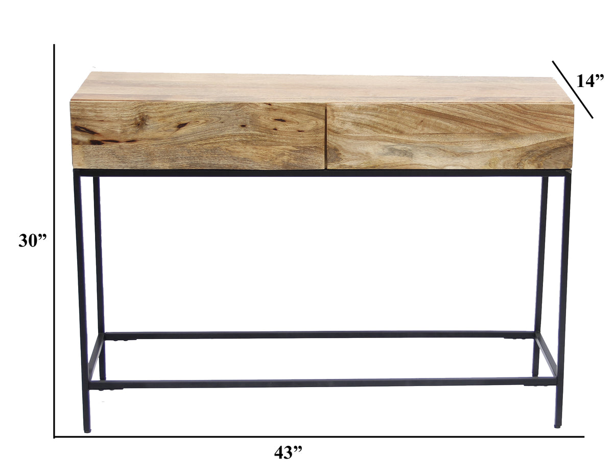 Mango Wood and Metal Console Table With Two Drawers, Brown - UPT-39270