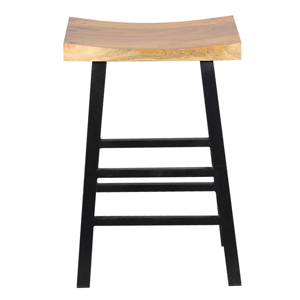 Wooden Saddle Seat 30 Inch Barstool With Ladder Base, Brown and Black - UPT‐636042216