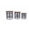 UPT-69200 Round Nesting Coffee Tables With Caged Metal Base, Black and Brown, Set of 3