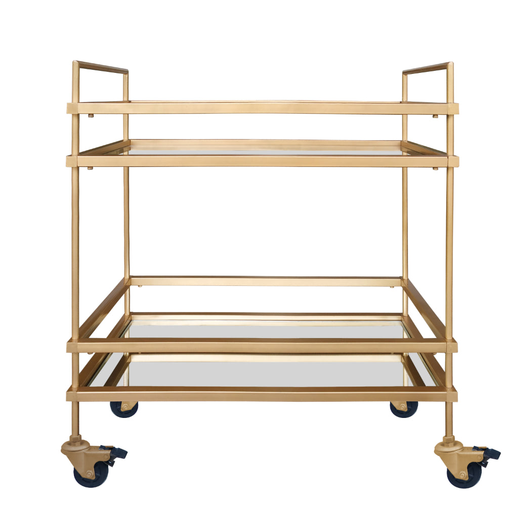 Modern Style Tubular Iron Bar Cart with 2 Mirrored Shelves, Gold - UPT-71700