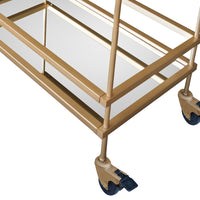 Modern Style Tubular Iron Bar Cart with 2 Mirrored Shelves, Gold - UPT-71700