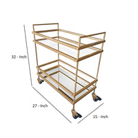 Modern Style Tubular Iron Bar Cart with 2 Mirrored Shelves, Gold - UPT-71700