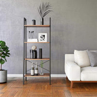 4 Tiered Rustic Wooden Ladder Shelf with Iron Framework, Brown and Black - BM193923