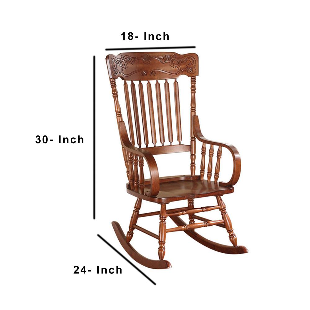 11 Inch Seat Height Wood Kids Rocking Chair, Spindle Accents, Tobacco Brown - BM162982