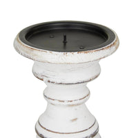 Taki Turned Design Wooden Candle Holder with Distressed Details, Set of 3, White - BM03604