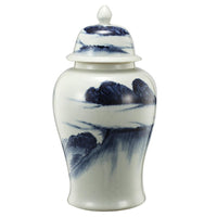 Ceramic Windswept Ginger Jar In White And Blue - BM180954