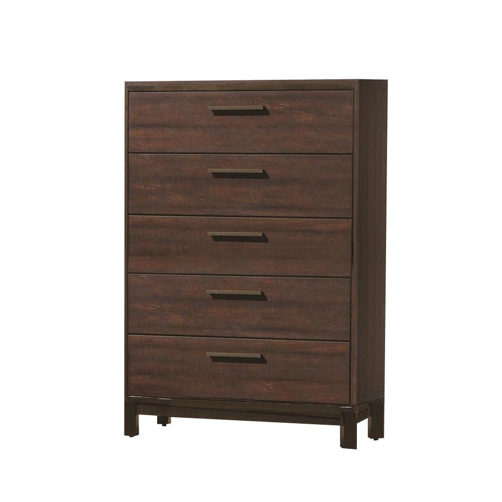 Wooden Chest with Five Drawers and Block Legs Support, Dark Brown - BM185323