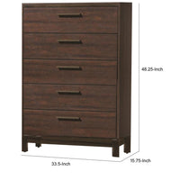 Wooden Chest with Five Drawers and Block Legs Support, Dark Brown - BM185323