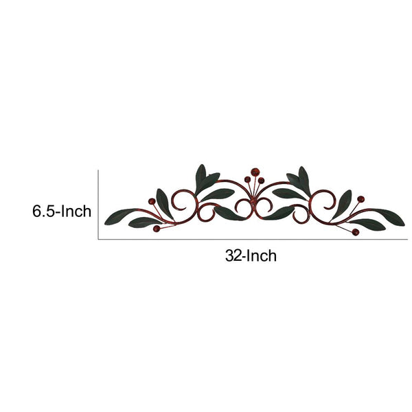 32 Inch Olive Branch Metal Wall Decor, Green And Brown - BM41799