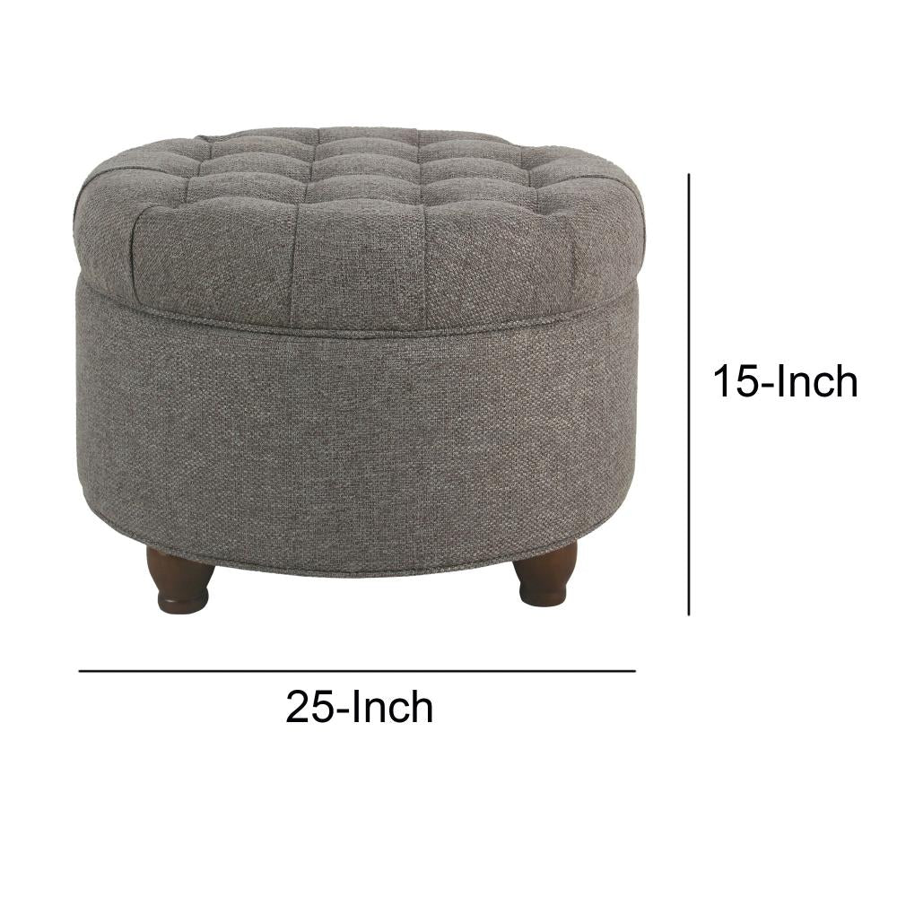 BM194139 - Fabric Upholstered Wooden Ottoman with Tufted Lift Off Lid Storage, Dark Gray