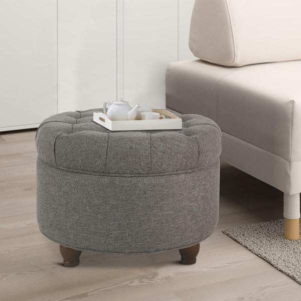 BM194139 - Fabric Upholstered Wooden Ottoman with Tufted Lift Off Lid Storage, Dark Gray