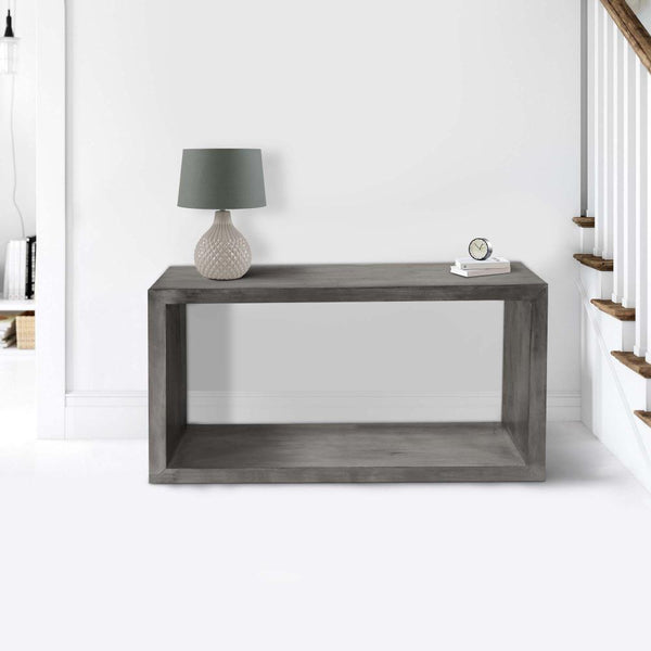 Keli 52 Inch Cube Shape Wooden Console Table with Open Bottom Shelf, Charcoal Gray- UPT-230675