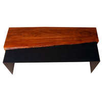 53 Inch Acacia Wood Coffee Table, Horizontal Split Design, Live Edge, Oak, Black - UPT-238063